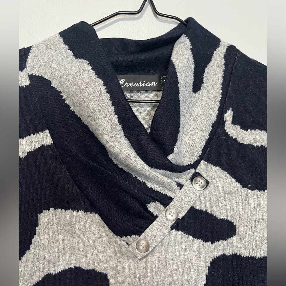 Creation XL Black & Gray Patterned Womens Sweater with Buttoned Cowl Neck - Picture 3 of 4